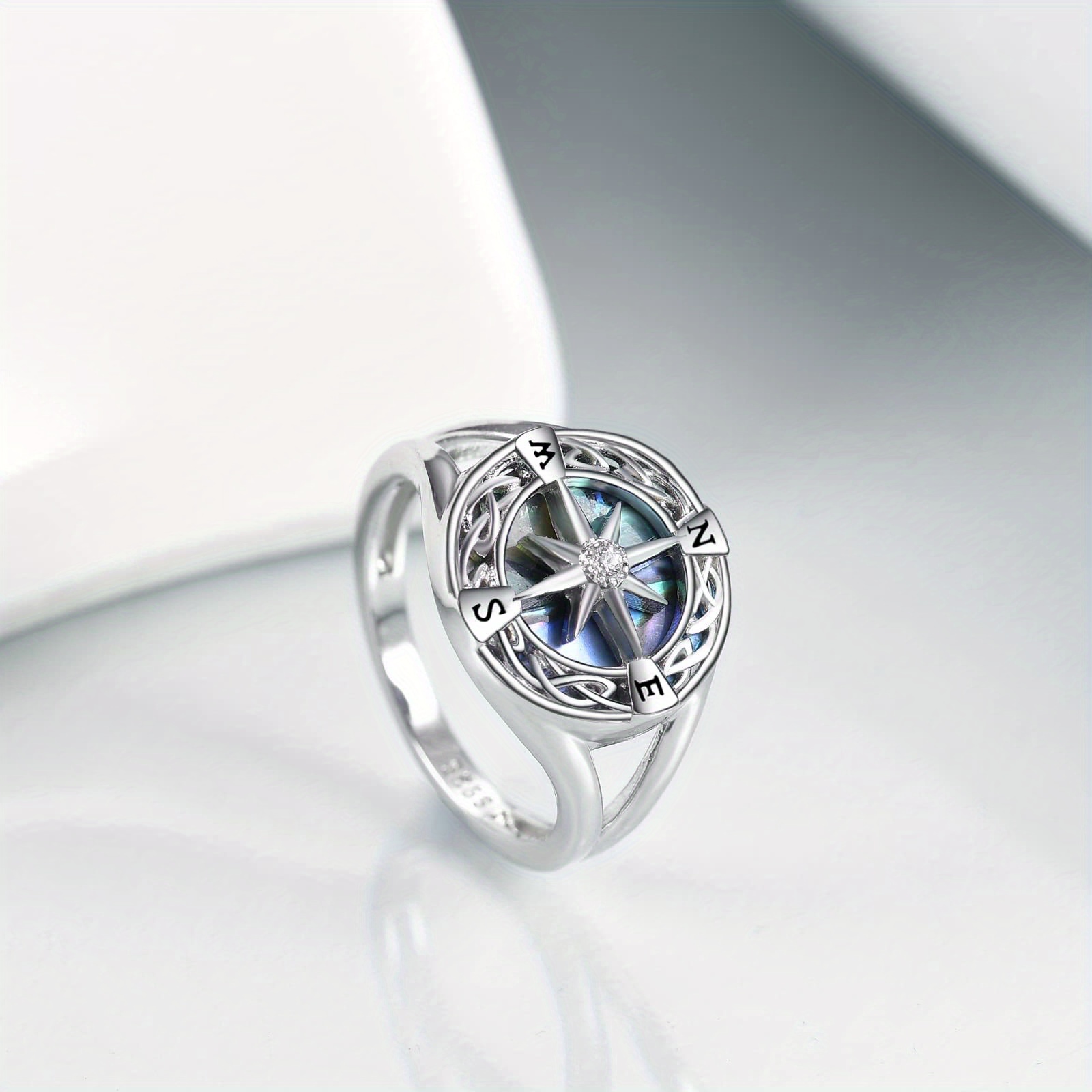 Viking Compass Ring Abalone Shell Graduation Gift for Women Girls